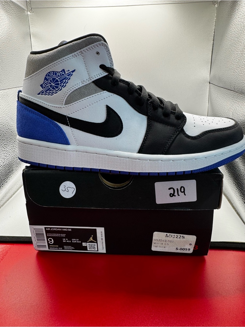 Nike Air Jordan 1 Mid SE Royal Black Toe Game Royal Size 9 Men 852542-102 With B